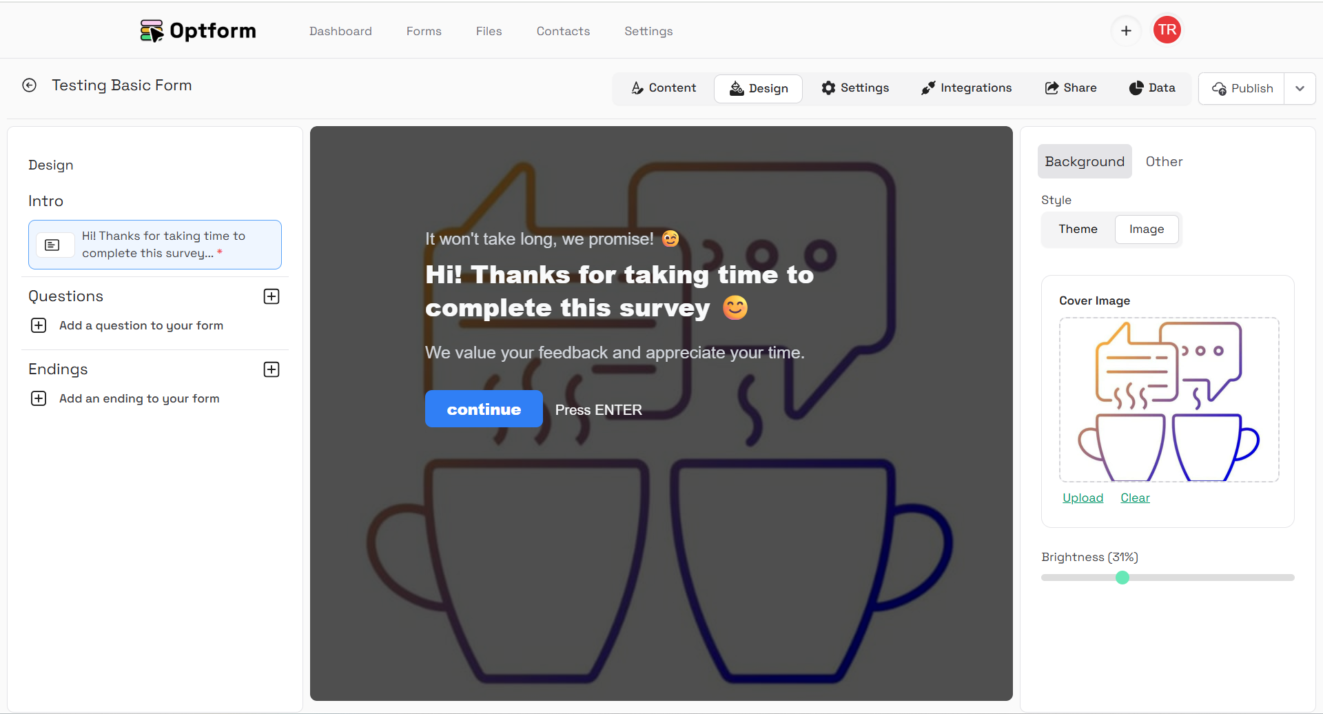 Optform Dashboard Preview
